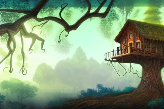 Adobe Treehouse in Forest: Fantasy Concept Art