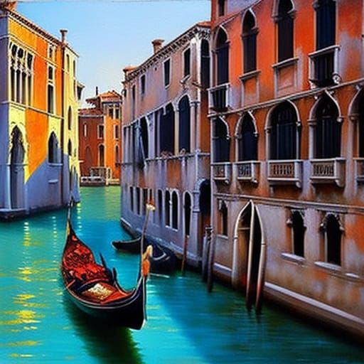 Venice: Impressionistic Oil Painting of Canal City