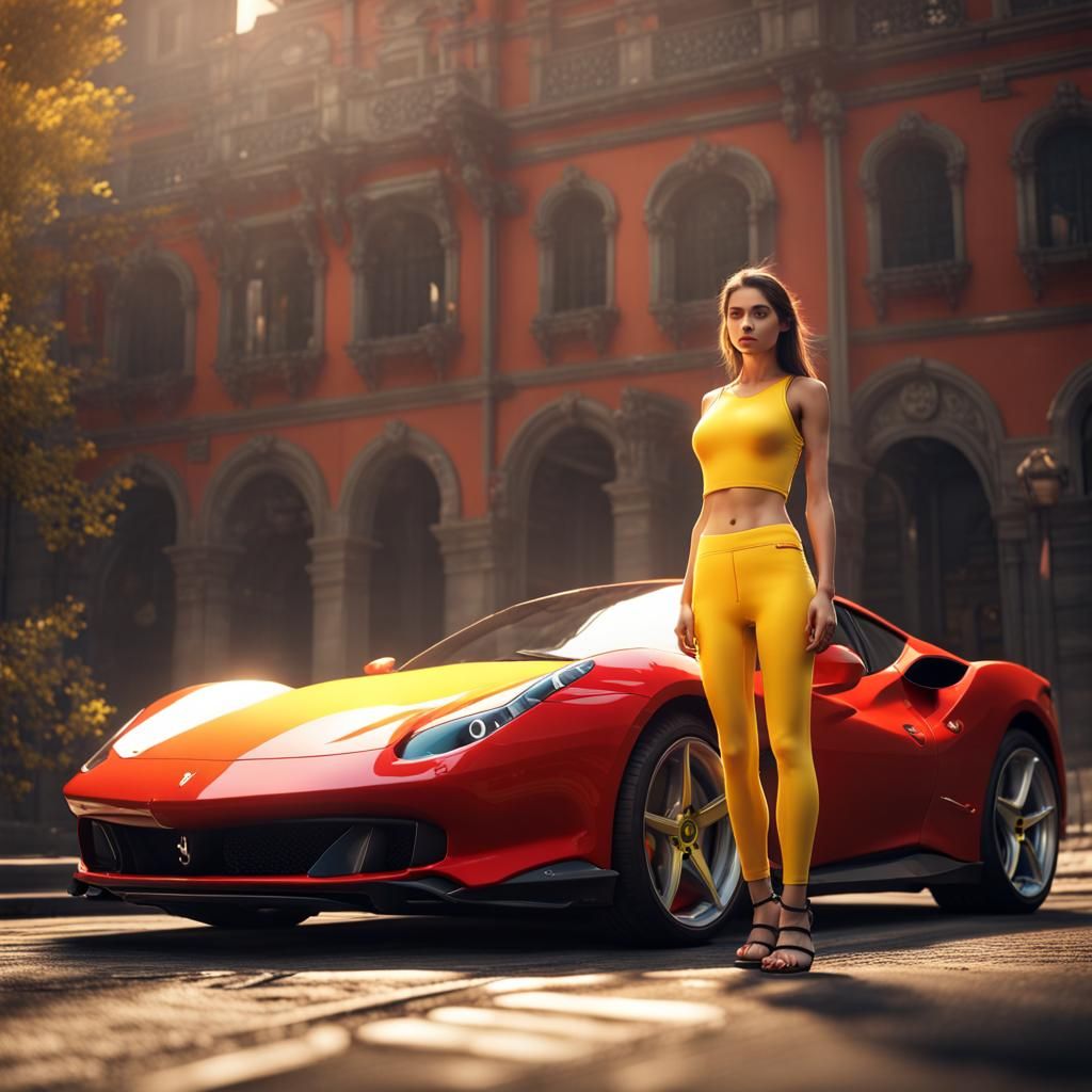 Red Ferrari and Woman: 3D Game Cinematic