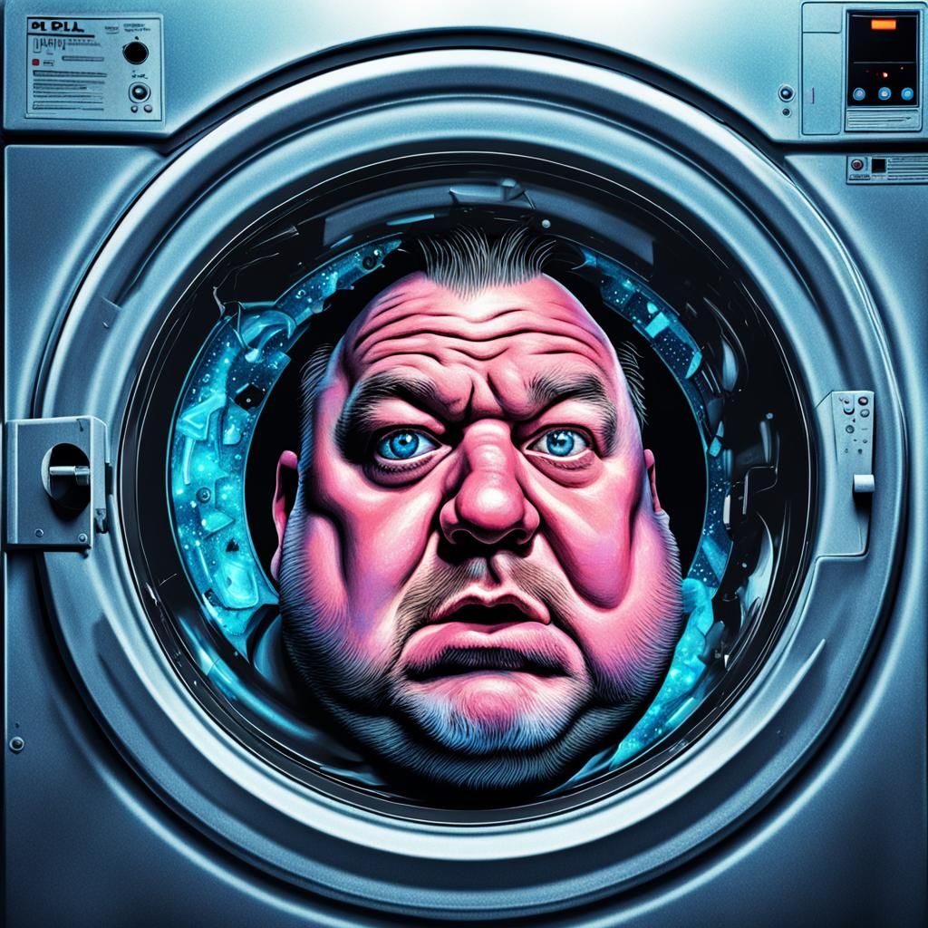 Man Stuck in Washing Machine: Astral Cosmic Illustration