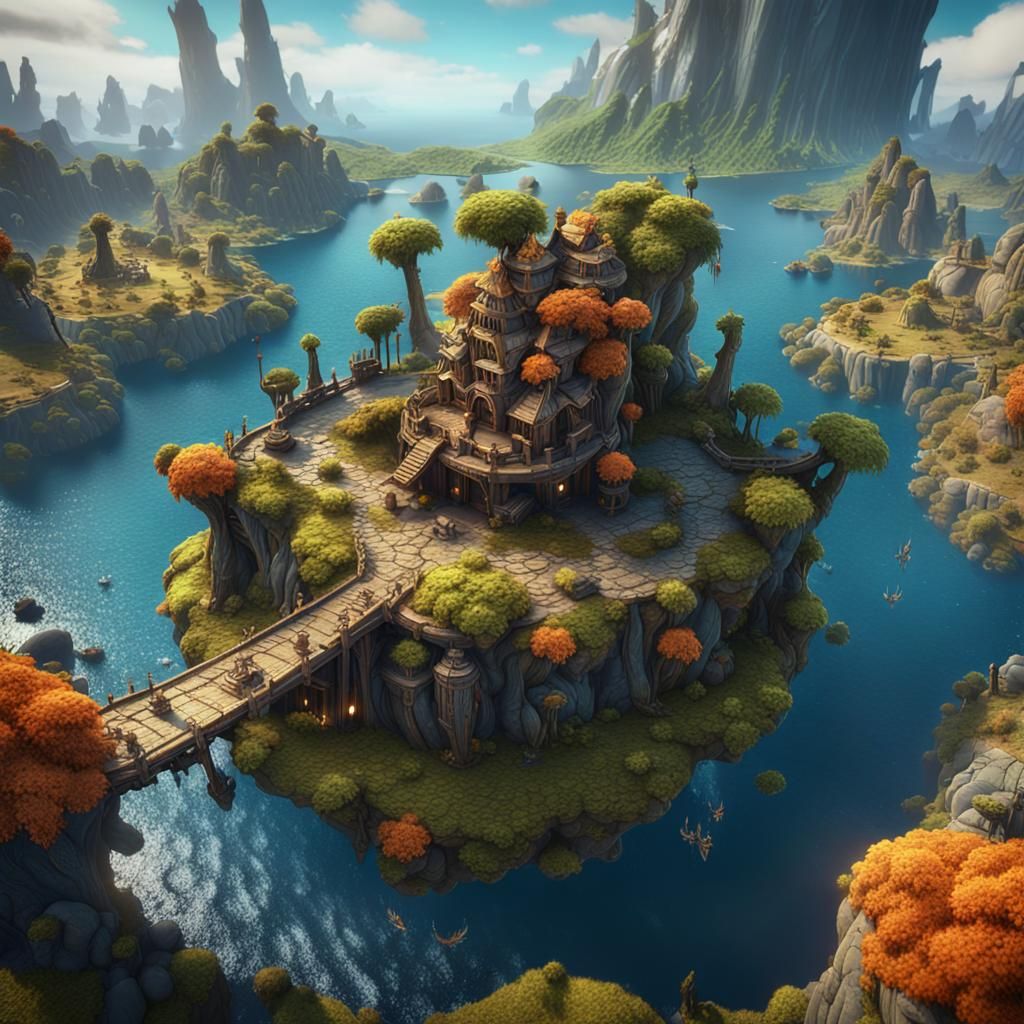 Fantastical Flying Islands in Detailed Digital Painting