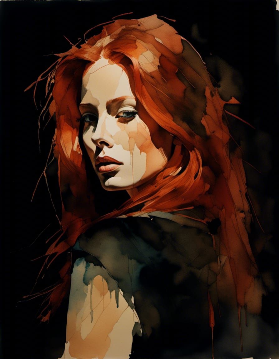 Portrait of a beautiful redhead looking sensually into the shot over her left shoulder