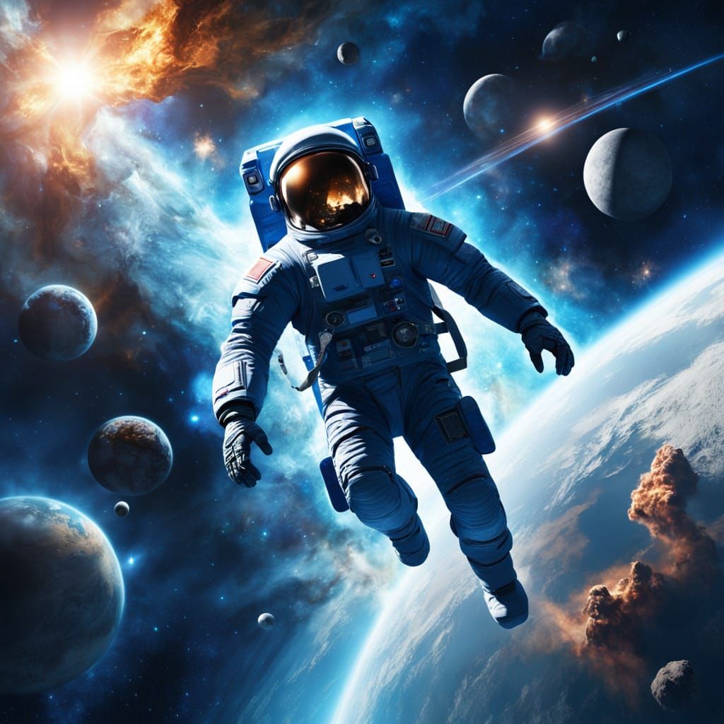 Astronaut's Energy Beam in Deep Space