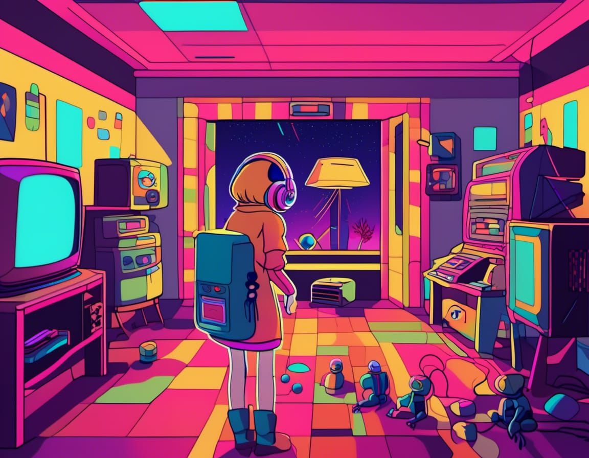 Alien Streamer in Furnished Basement, 3D Game Cinematic