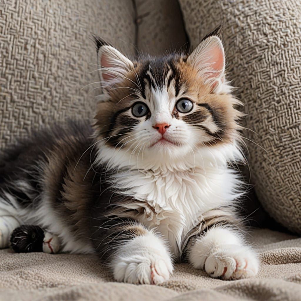 Whimsical Portrait of a Tiny, Fluffy Kitten