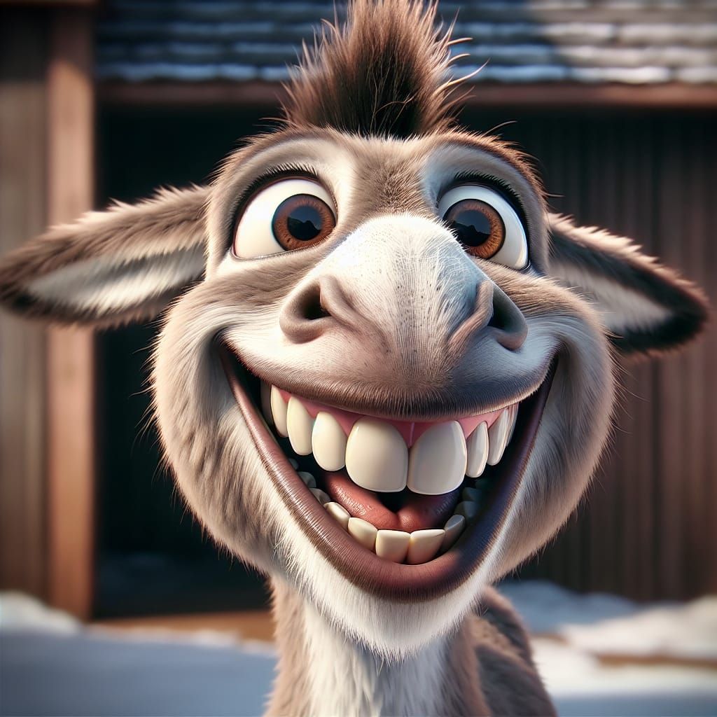 Humorous Donkey Caricature with Cheerful Expression