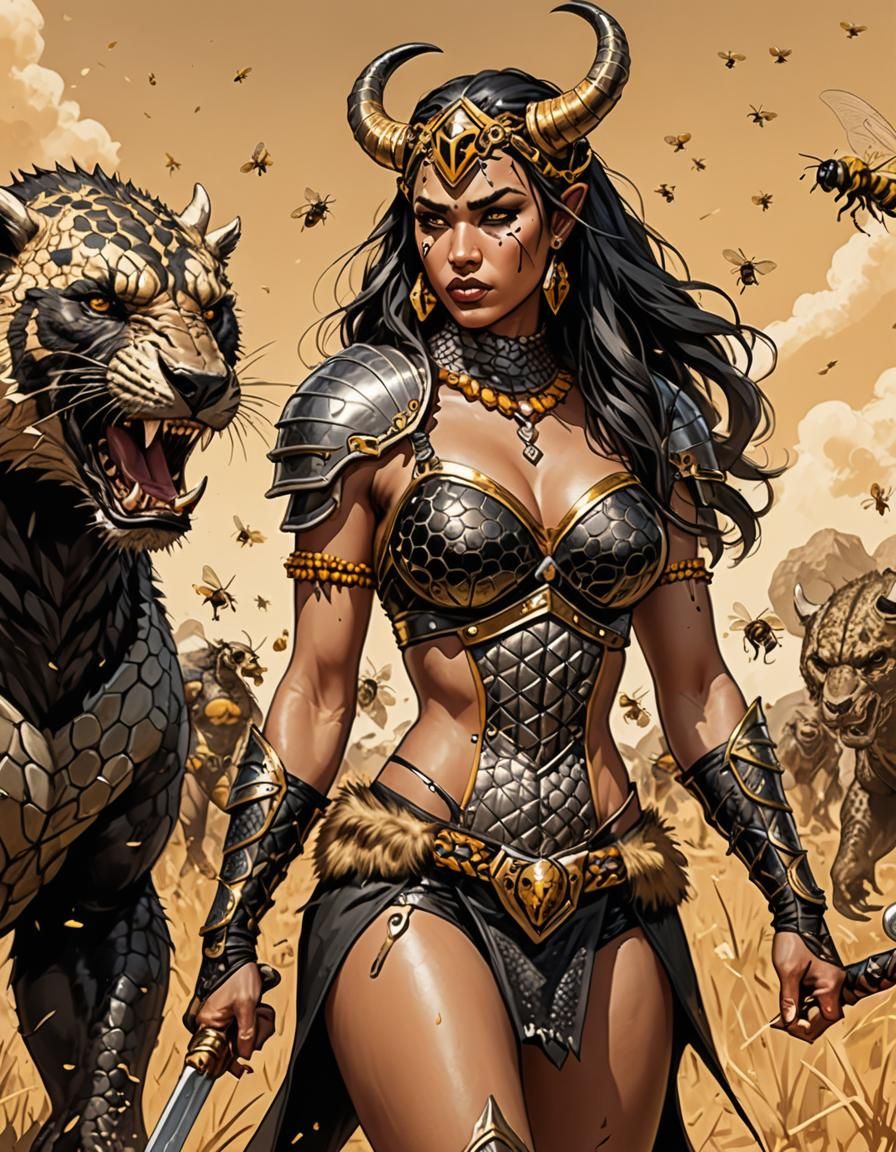 Honey Badger Barbarian Princess in Fantasy Art Style