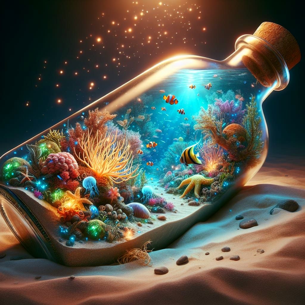 Coral Reef Ecosystem in Giant Bottle
