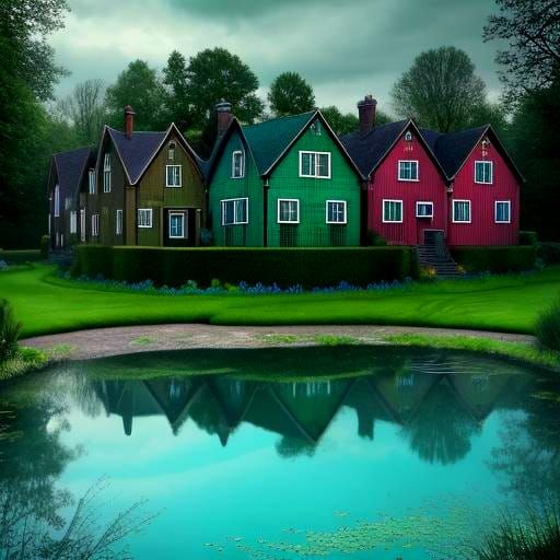 Emerald Pond with Lilac Cobblestone Roads