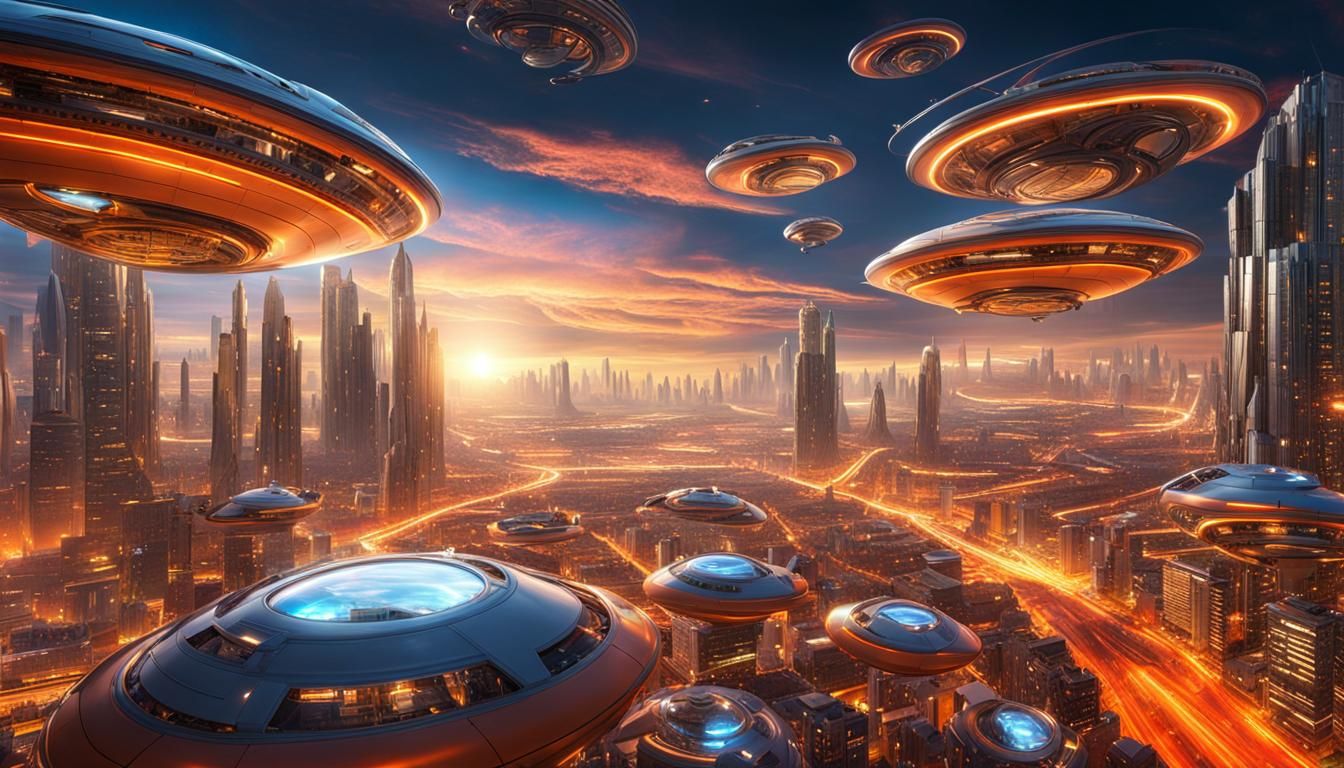 Futuristic City in Space: Surreal Digital Art