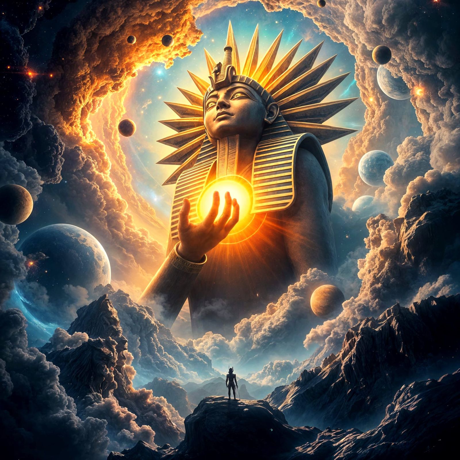 Celestial Egyptian Gods Ra and Anubis in Space