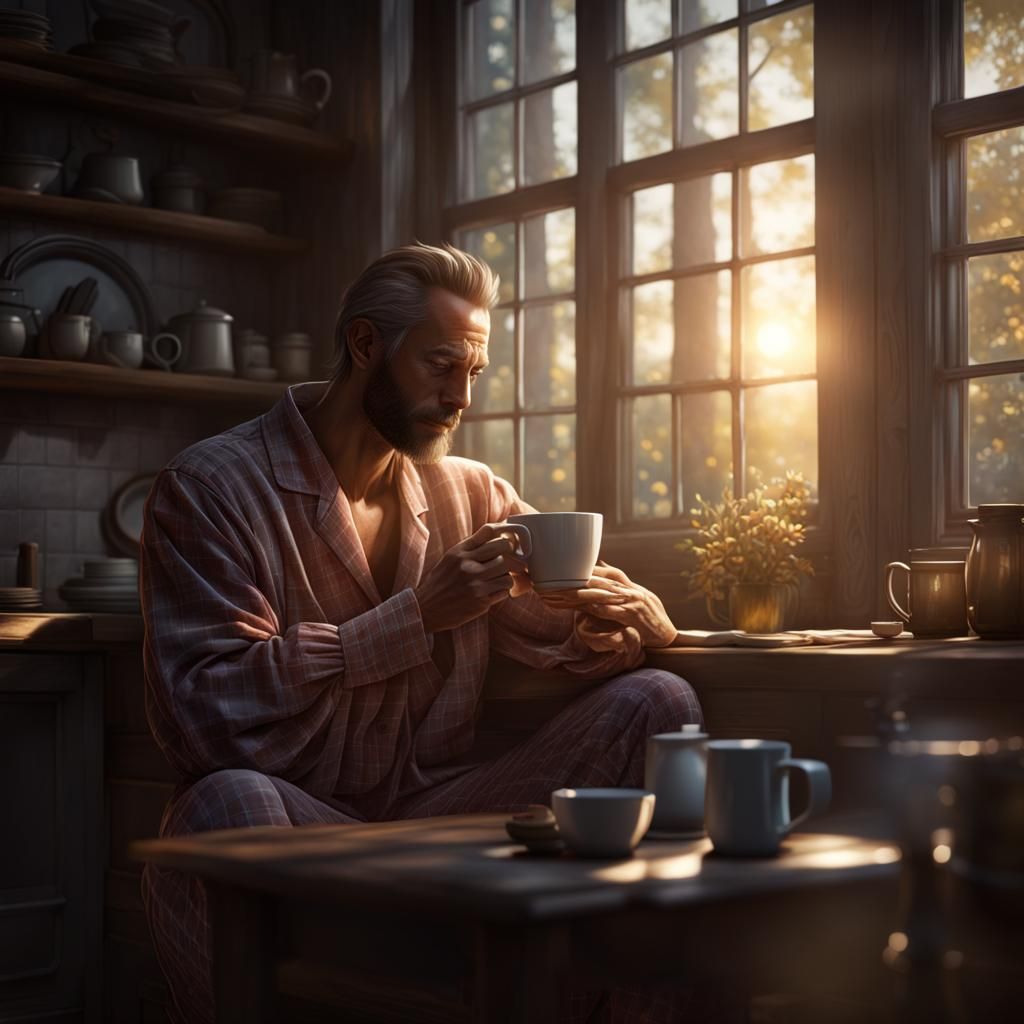 Man at Kitchen Table in Morning Light