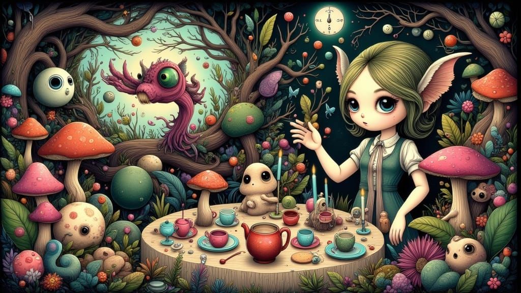 Grimdark Kawaii Goblin Tea Party in Burtonesque Forest