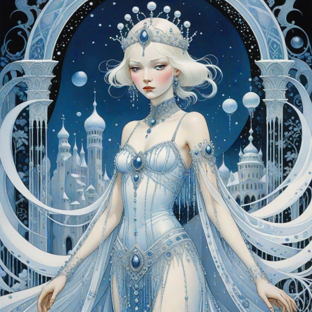 Ethereal Ice Princess in a Kay Nielsen and Milo Manara Inspi...