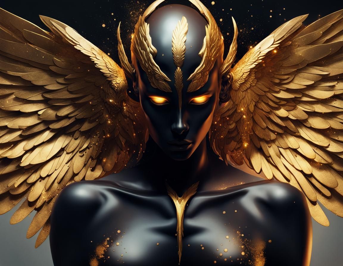 Dark Faceless Figure with Golden Wings