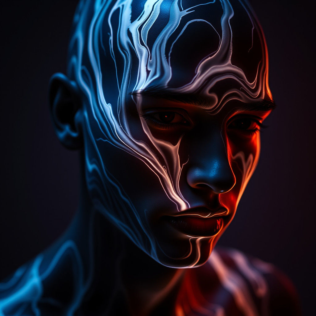 UV Liquid on Person in Dark Digital Art