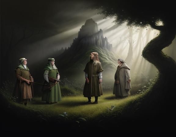 Female Hobbit with Hens in Sepia Tones