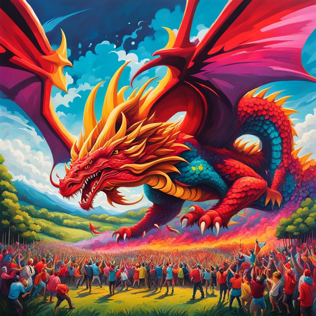 Welsh Dragon Attacks Music Festival as Graffiti Art