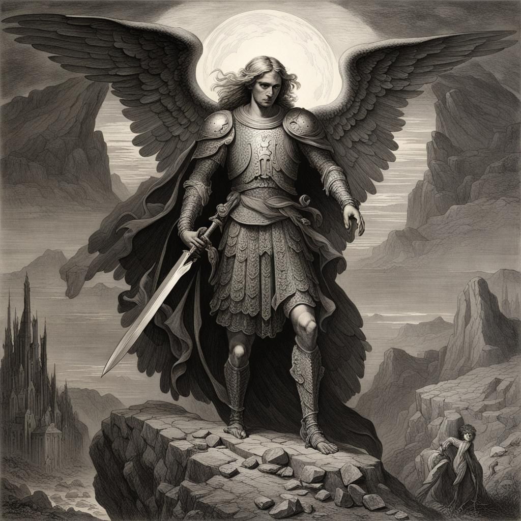 Archangel Michael in Dark Fantasy Style