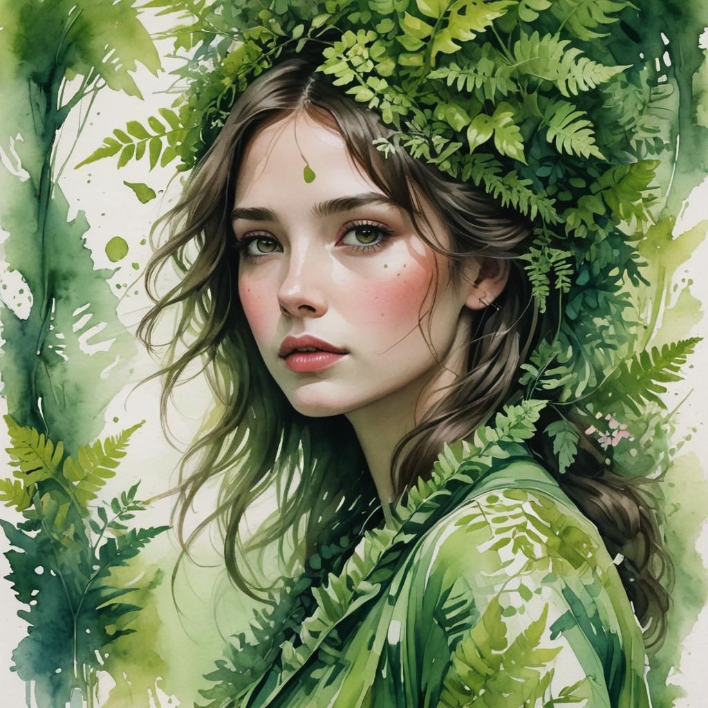 Floral Woman in Fern Dress