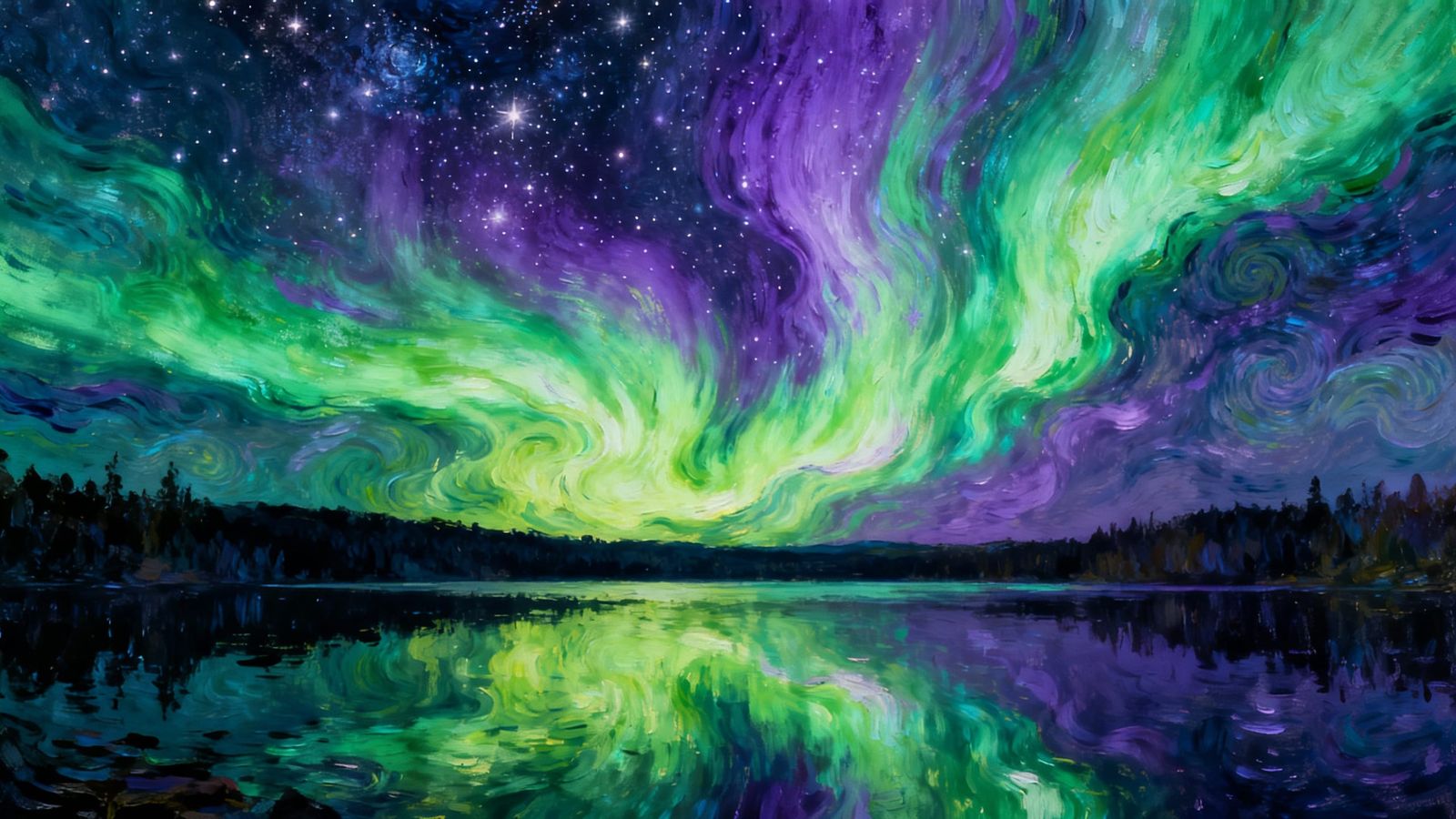 Ethereal Aurora Borealis Over Starry Lake