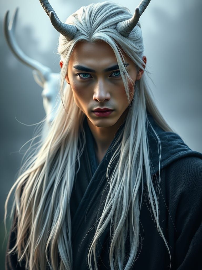 Handsome Man Transforms into White Stag in Jade Forest