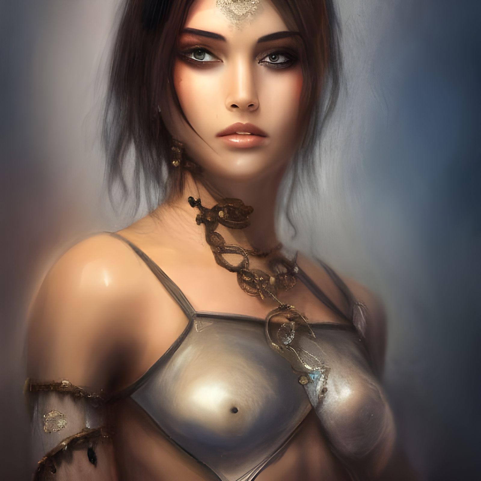 Strong Female Warrior in Chainmail, Oil Painting