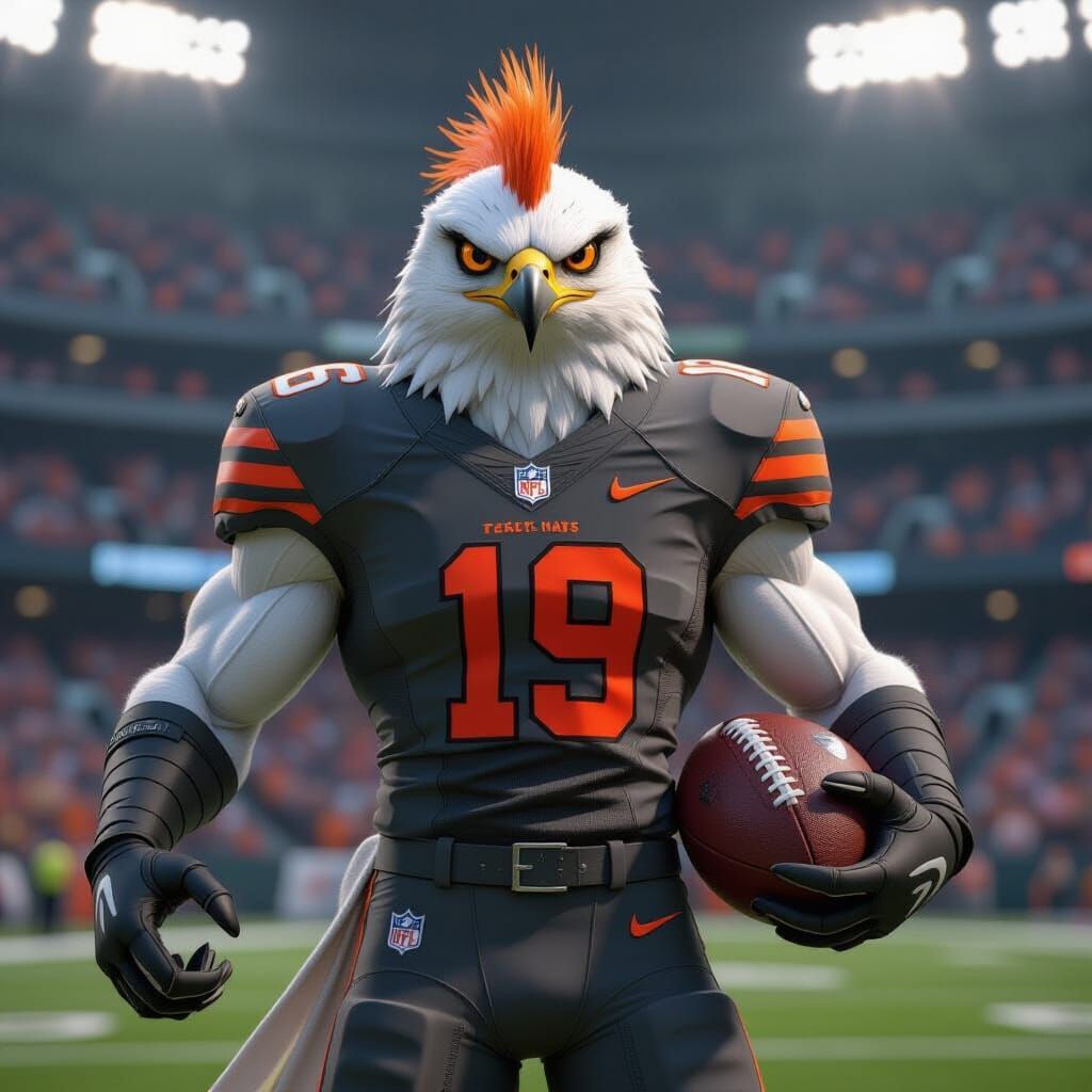 Hawk in Football Jersey with Mohawk and Wings