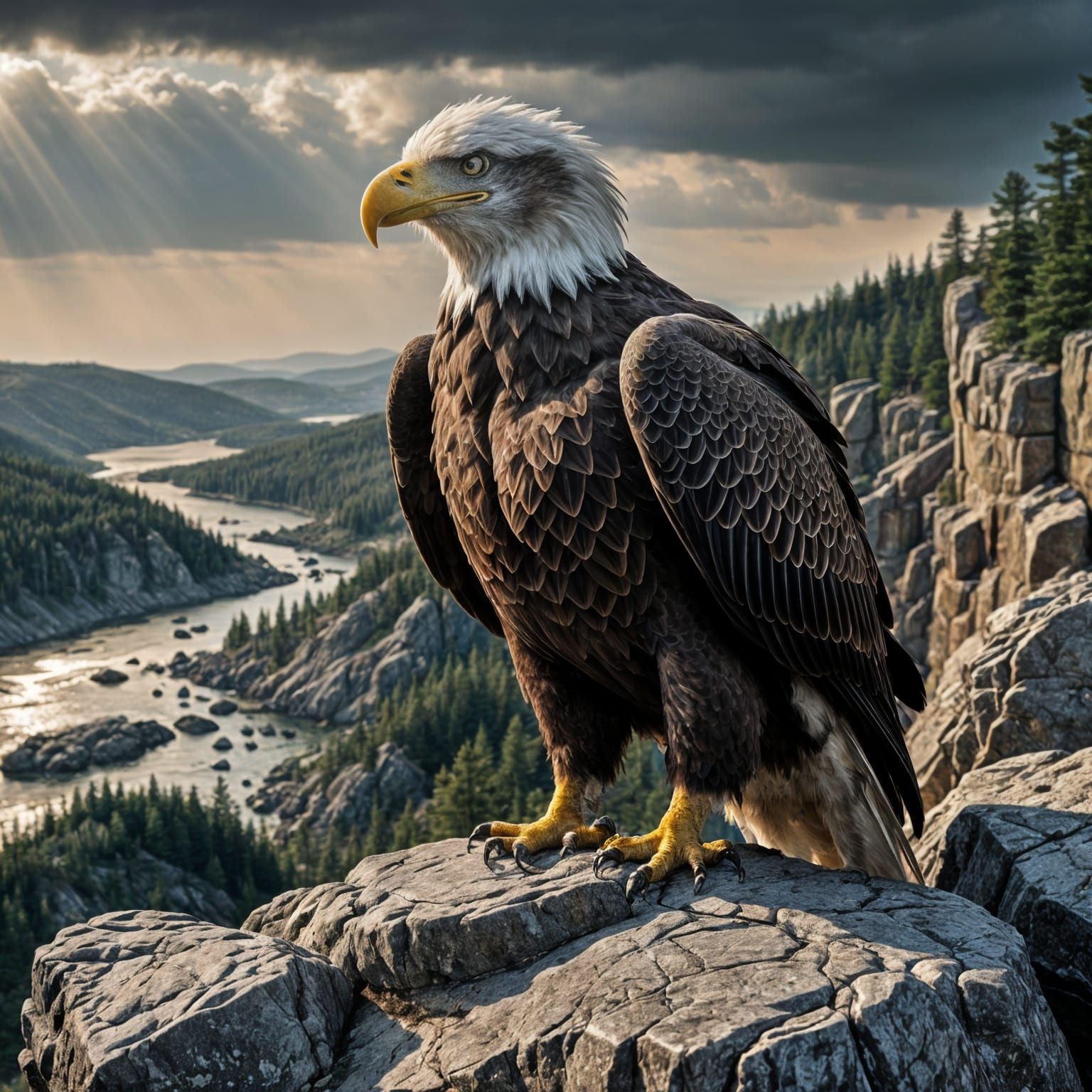 Elegant Bald Eagle Perched on Rocky Outcropping