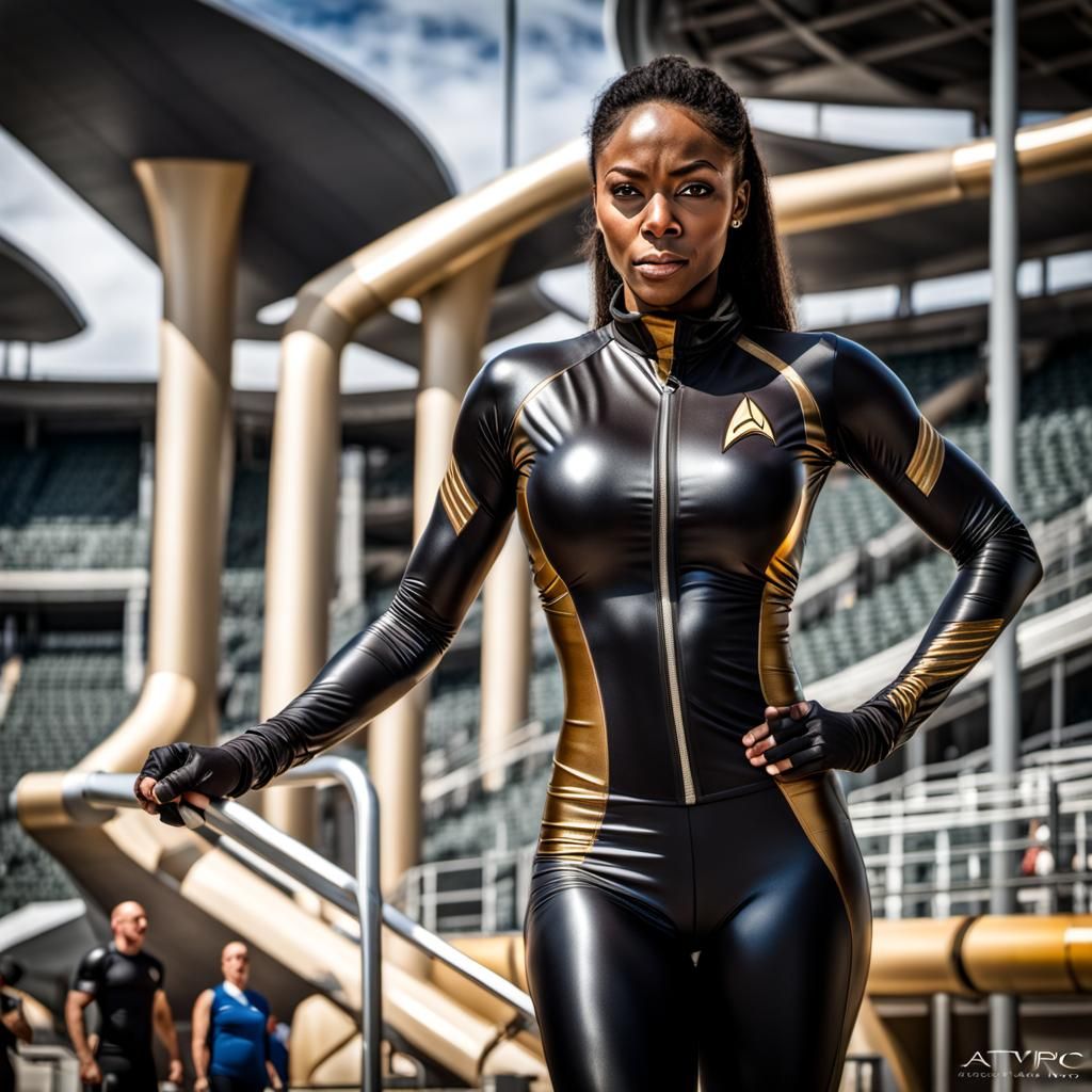 Beautiful Woman in Latex Bodysuit, Sci-Fi Arena