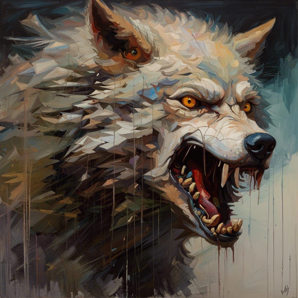 Angry Wolf in Detailed Oil Painting