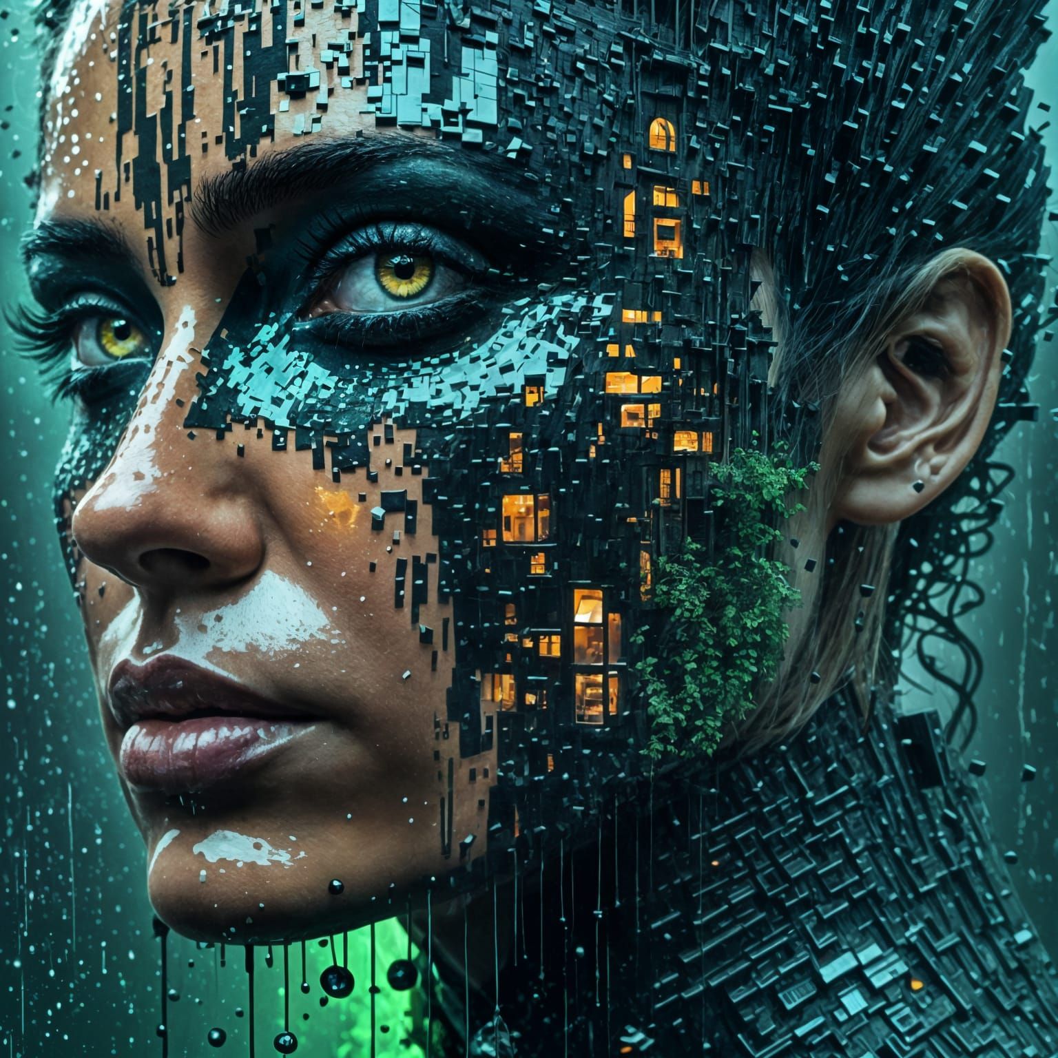 Stylized Figures Chasing Shadows in Digital Art