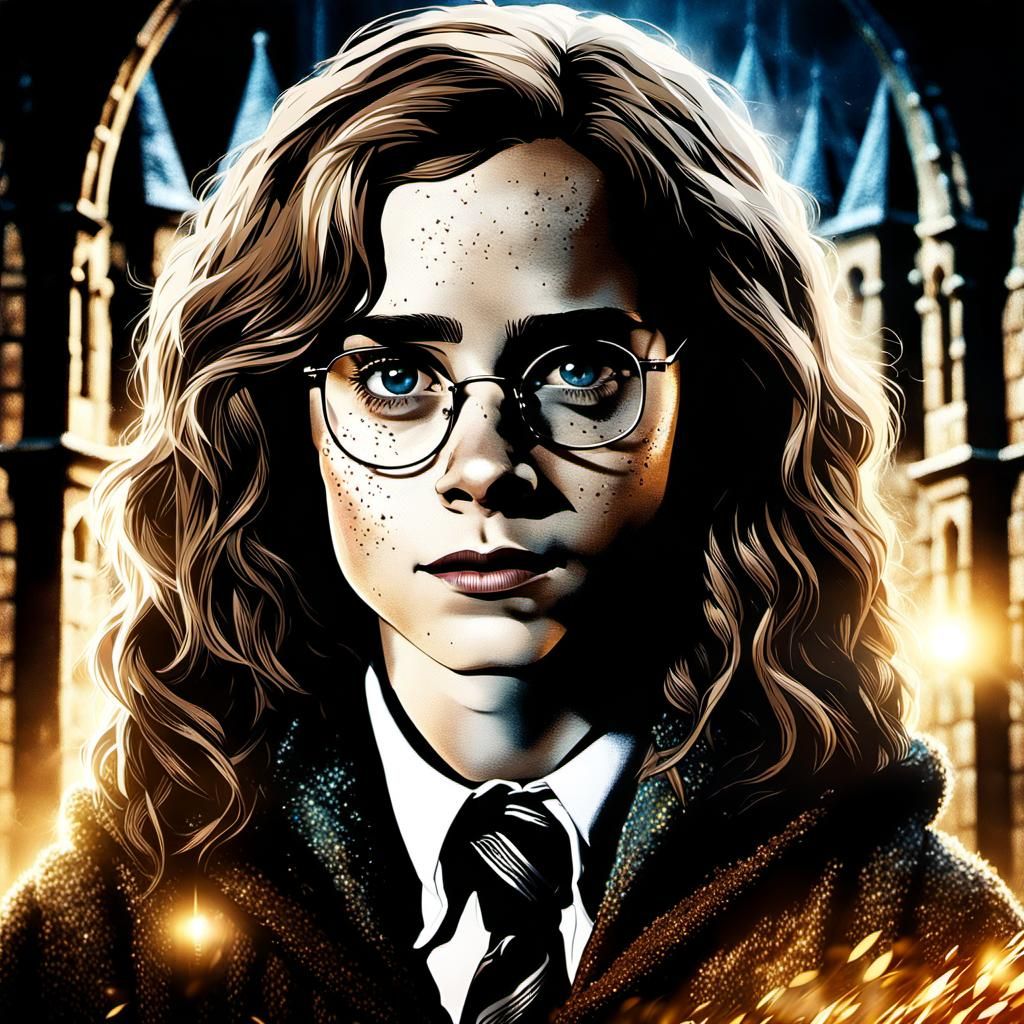 Hermione Granger Portrait with Flowing Hair, Digital Art