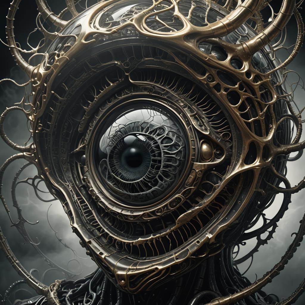 Glass A with Eye and Brain in Dark Surrealism