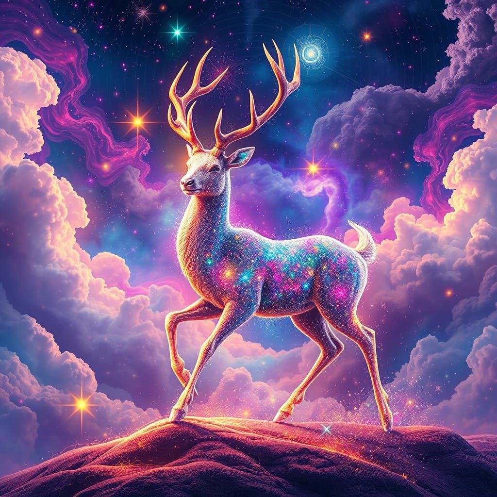 Stardust Deer in Dreamlike Astral Realm