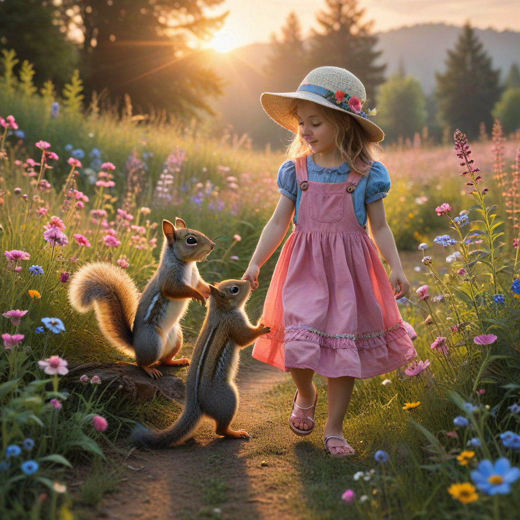 Whimsical Summer Meadow Scene in Vibrant Colors