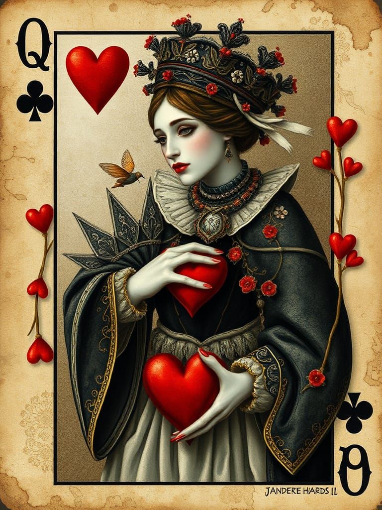 Whimsical Black Queen of Hearts Art