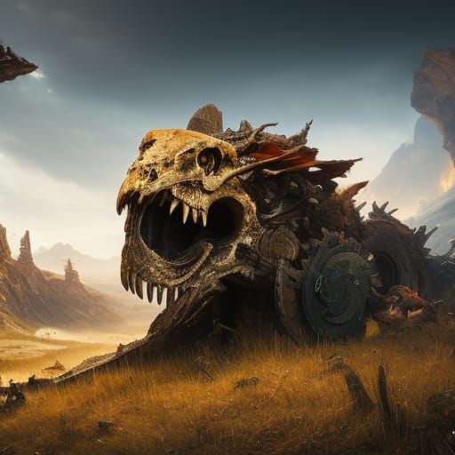 Viper Crawling Through Skull: Dark Fantasy Art