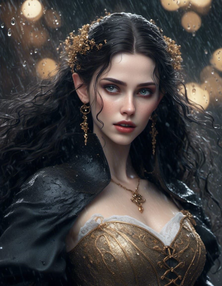 Vampire Woman in Rain, Dark Oil Portrait