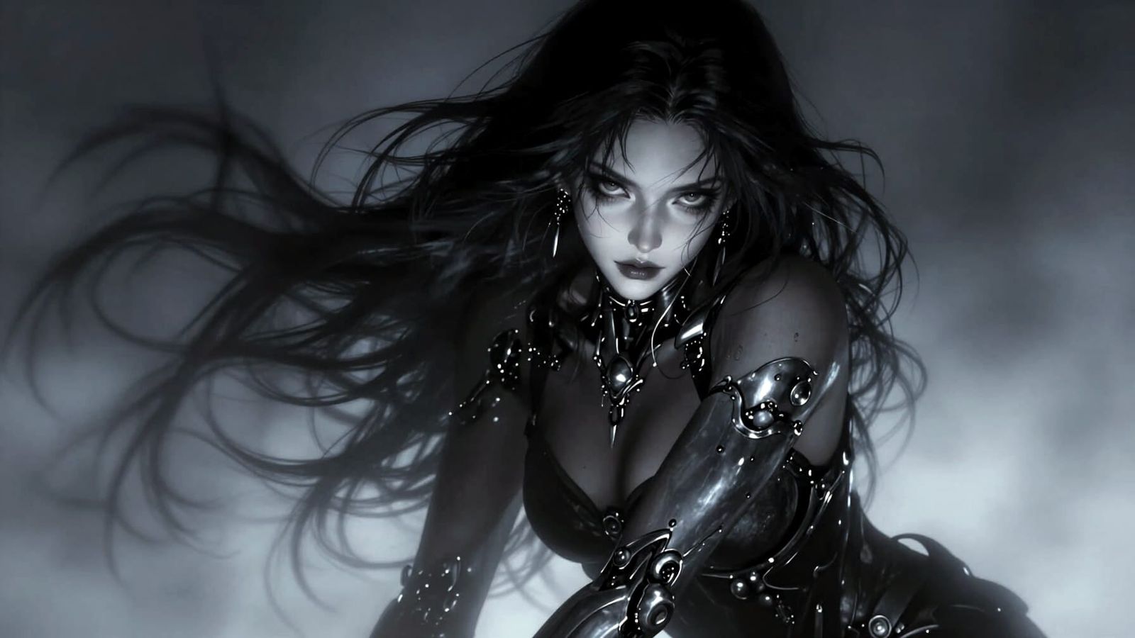 Dark Fantasy Heroine in Moody Blue-Silver Light