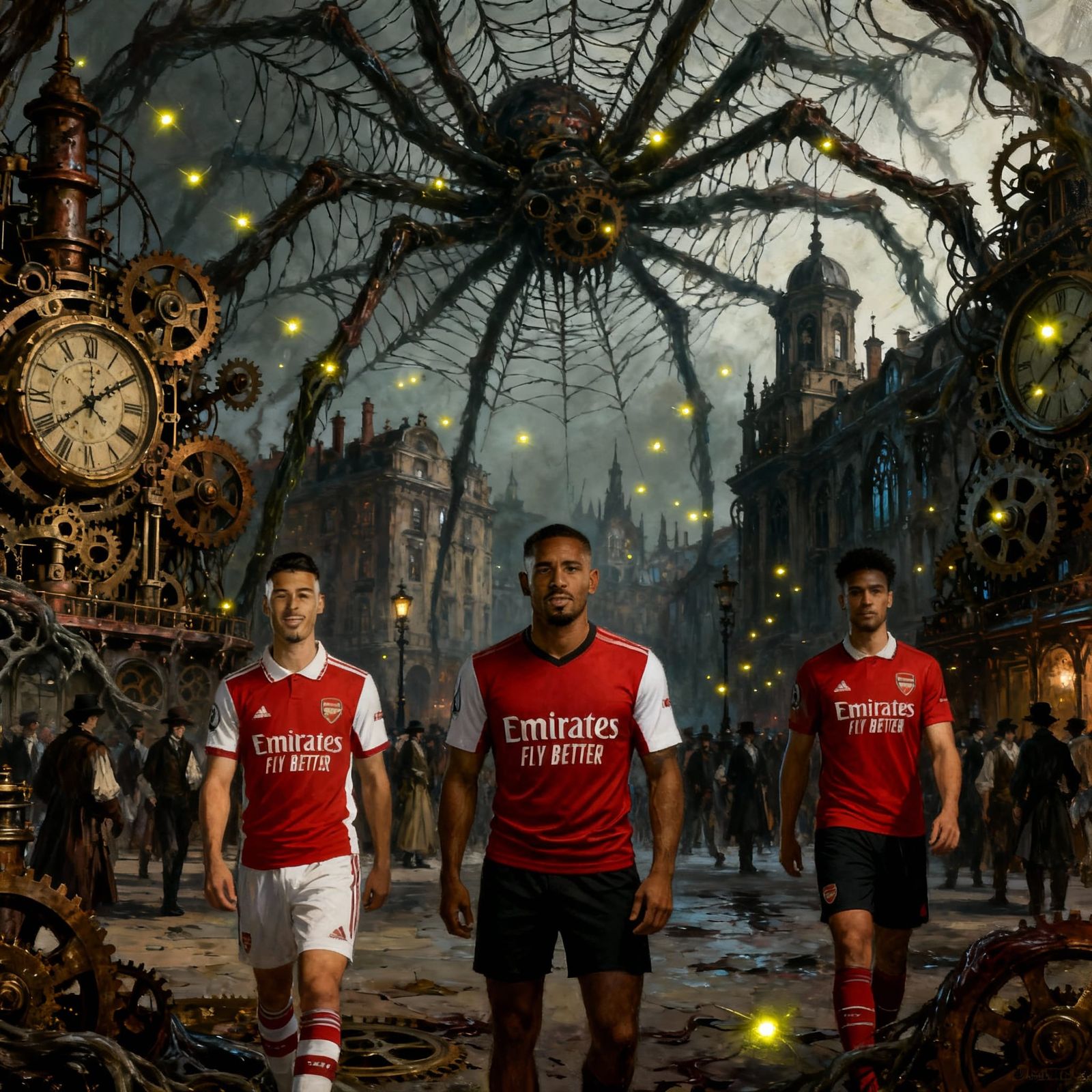 Steampunk City Square with Clockwork and Spiderwebs