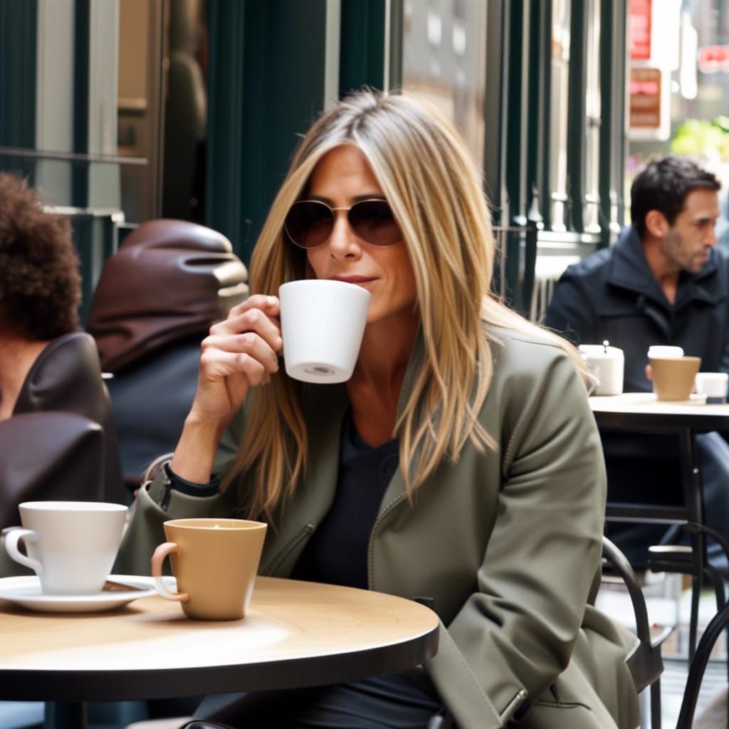 Woman Sipping Coffee at New York City Cafe
