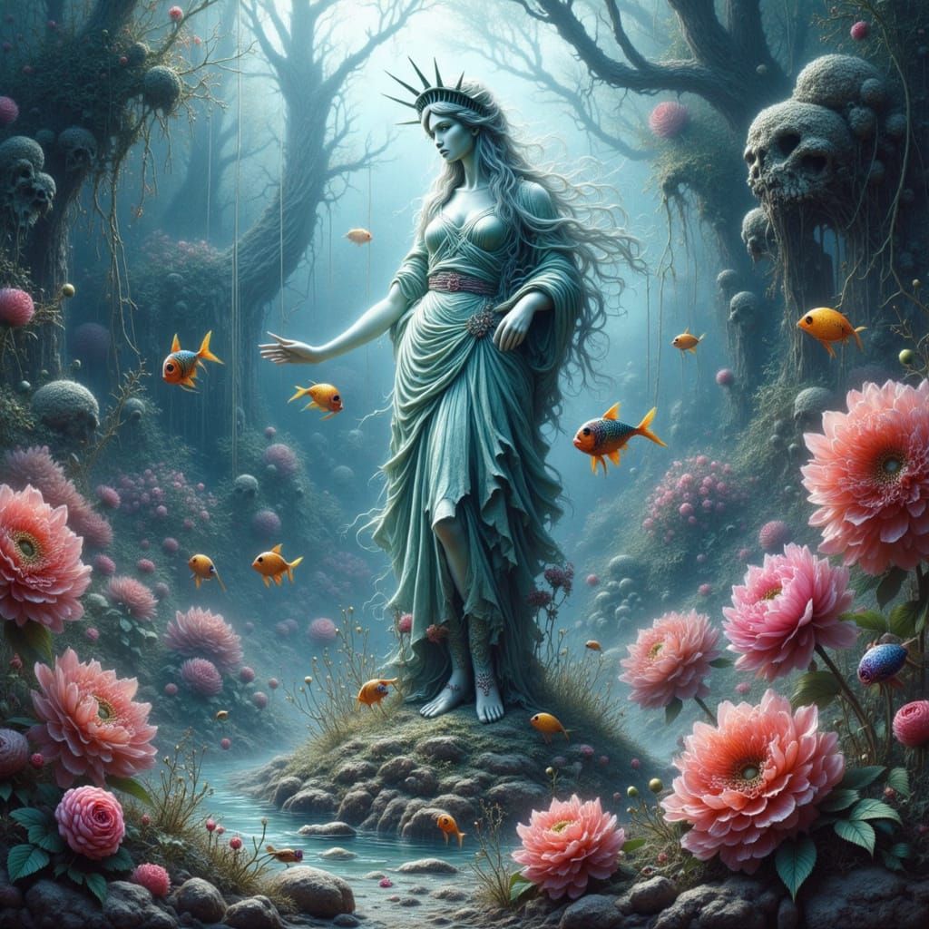 Statue of Liberty Submerged on Ocean Floor