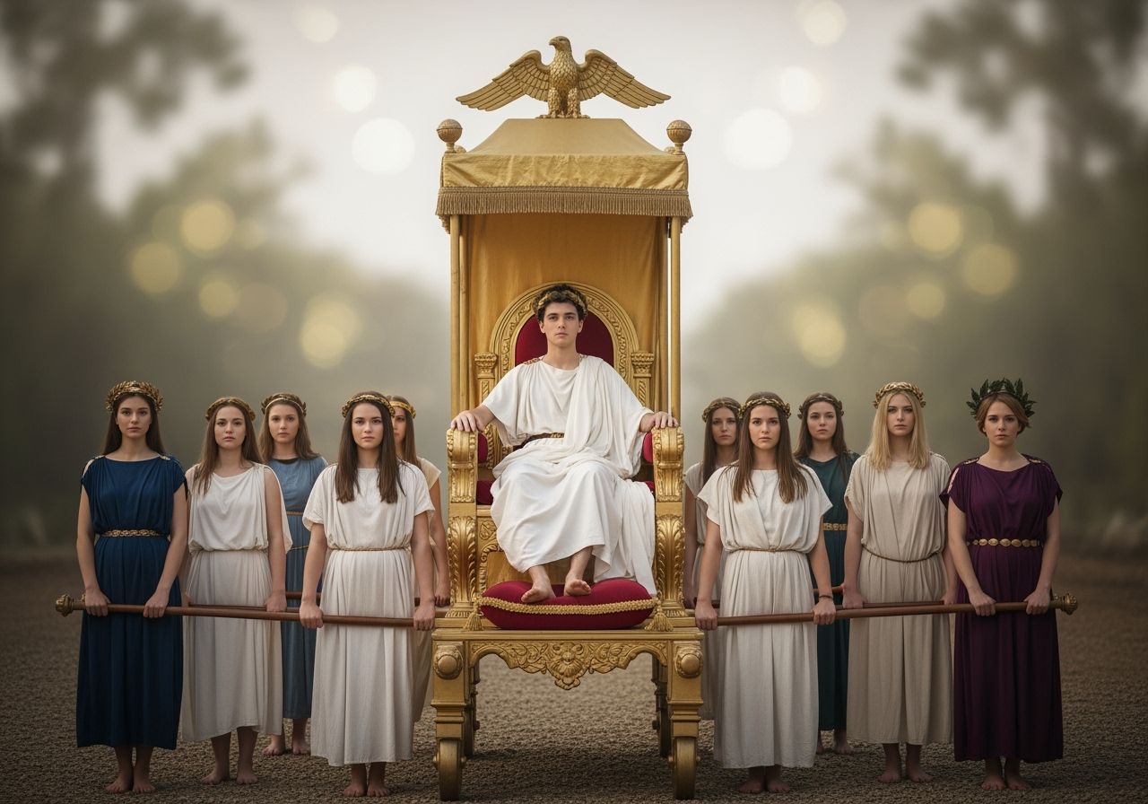 Barefoot Roman Emperor on Golden Litter Throne