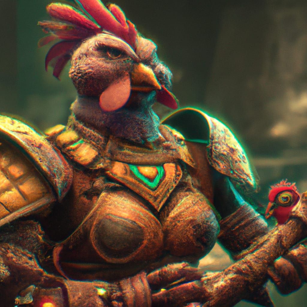 Buff Chicken Warrior in Dark Fantasy Style