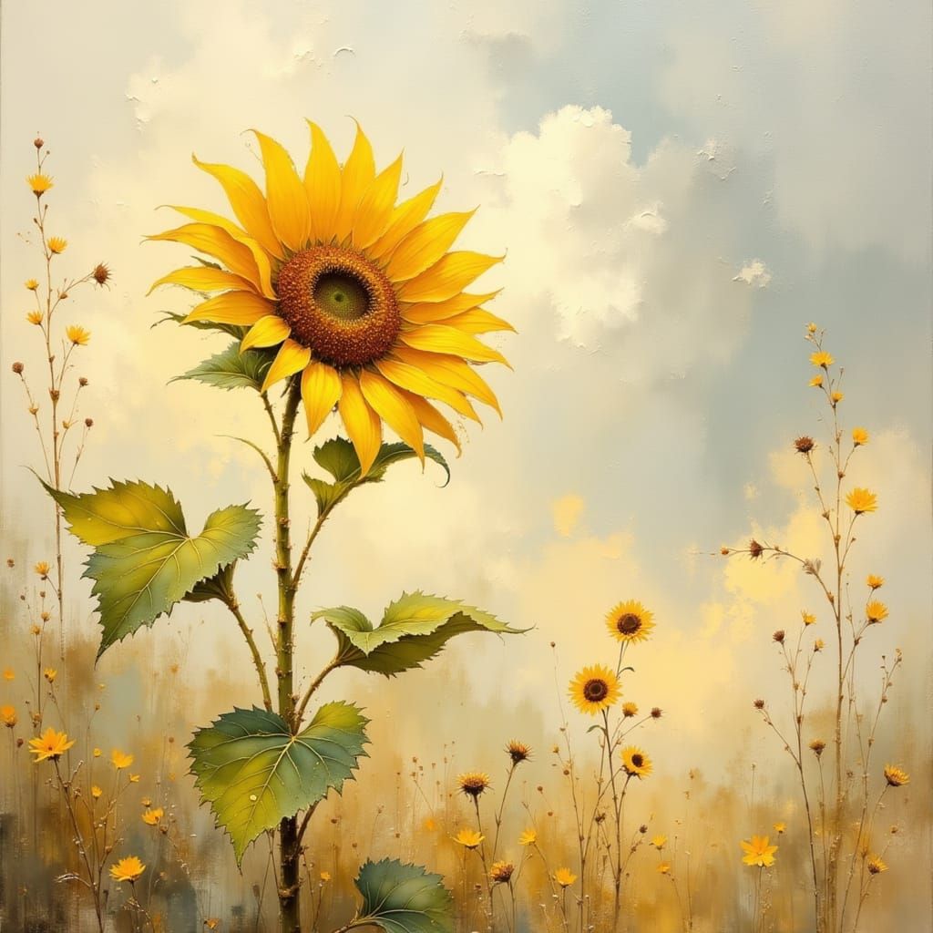 Bright Sunflower with Dew Drops in Golden Hour Light