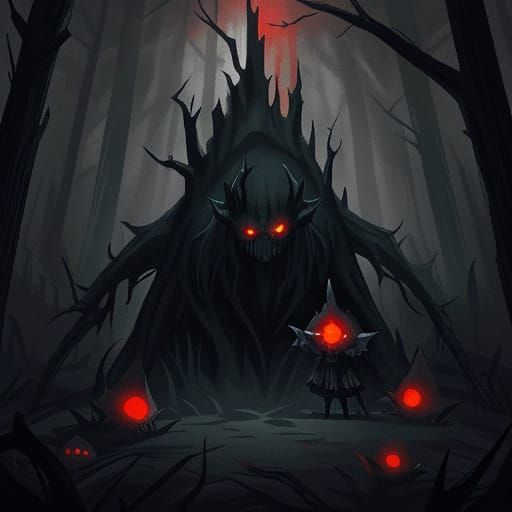 Cyberpunk-Inspired Demon Emerges from Dark, Mystical Forest