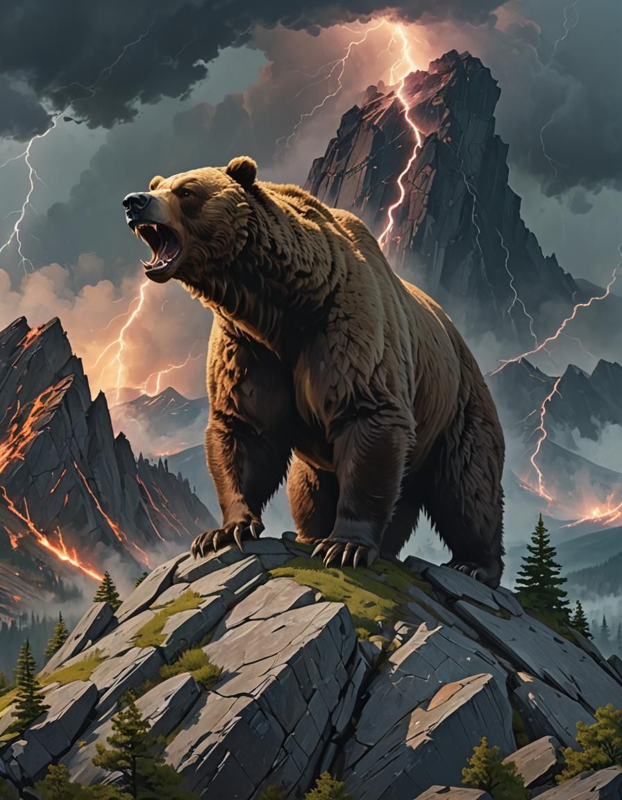Grizzly Bear Roaring on Granite Mountain Peak