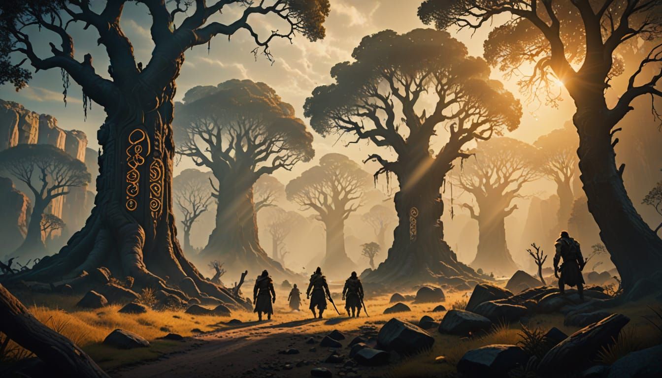 Epic Giants Roam a Primordial Landscape in a Vibrant, Cinema...