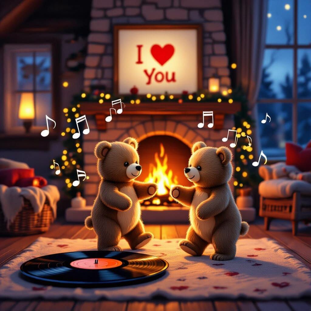 Dancing Bears in Cozy Country Home at Night